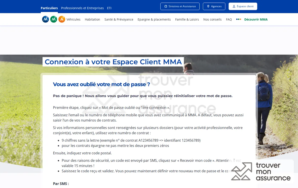 Capture : Oubli mot de passe Espace Client MMA
